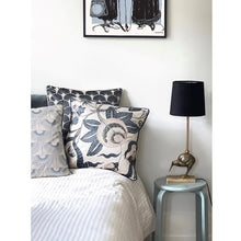 Load image into Gallery viewer, Cushion. Square Velvet, with Piping. Cream, Blue Fans Designs. VF