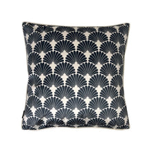 Load image into Gallery viewer, Cushion. Square Velvet, with Piping. Cream, Blue Fans Designs. VF