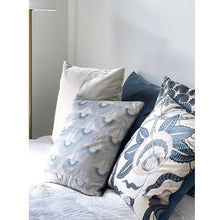 Load image into Gallery viewer, Cushion. Square Velvet, with Piping. Cream, Blue Fans Designs. VF