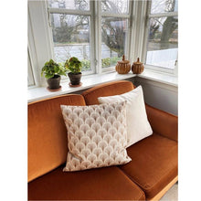 Load image into Gallery viewer, Cushion. Square Velvet, with Piping. Art Deco Cream, Brown Fan Style. VF