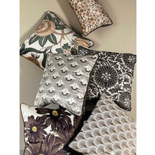 Load image into Gallery viewer, Cushion. Square Velvet, with Piping. Art Deco Cream, Brown Swans. VF