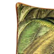 Load image into Gallery viewer, Cushion. Square Velvet, with Piping. Green and Orange Fern Pattern. VF
