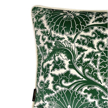 Load image into Gallery viewer, Cushion. Rectangle Velvet Cushion. Cream and Green Circle Pattern. VF.
