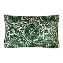 Load image into Gallery viewer, Cushion. Rectangle Velvet Cushion. Cream and Green Circle Pattern. VF.