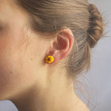 Load image into Gallery viewer, Earrings, Studs, Sunflower Design with Silver Coloured Ear Post, Yellow.
