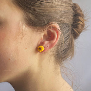 Earrings, Studs, Sunflower Design with Silver Coloured Ear Post, Yellow.