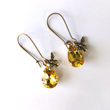 Load image into Gallery viewer, Earrings, Amber Style Stone with Bronze Hook Clasp, Tear Drop Stone
