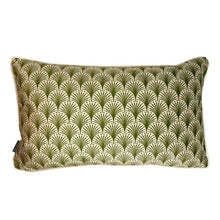 Load image into Gallery viewer, Cushion. Rectangle Velvet Cushion. Cream and Green Fans VF