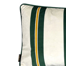 Load image into Gallery viewer, Cushion. Rectangle Velvet Cushion. Cream, Gold and Green Stripe with Green Piping. VF