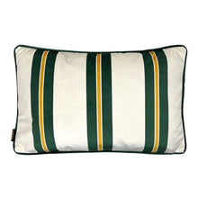 Load image into Gallery viewer, Cushion. Rectangle Velvet Cushion. Cream, Gold and Green Stripe with Green Piping. VF