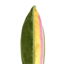 Load image into Gallery viewer, Cushion, Rectangular Velvet. Cream, Pink, Olive, Mustard with Green Piping, Geometric VF
