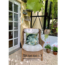 Load image into Gallery viewer, Cushion, Round / Circular 'Palms' Green Leaf Print with Gold Piping VF