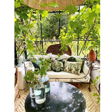 Load image into Gallery viewer, Cushion, Round / Circular 'Palms' Green Leaf Print with Gold Piping VF