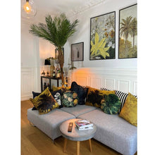 Load image into Gallery viewer, Cushion, Round / Circular 'Jackfruit' Green, Yellow, Cream Print with Gold Piping VF