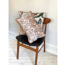 Load image into Gallery viewer, Cushion. Square Velvet, with Piping. Brown, Green, Cream Flower. VF