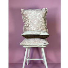 Load image into Gallery viewer, Cushion. Square Velvet, with Piping. Plaster Pink Circle Design. VF