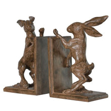 Load image into Gallery viewer, Bookends, Boxing Hares, Wood Effect Finish &amp; Texture.
