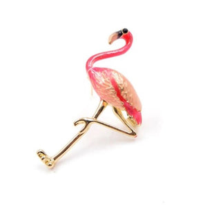 Brooch, Pink Flamingo. Bronze style metal with Pink Enamel Detail