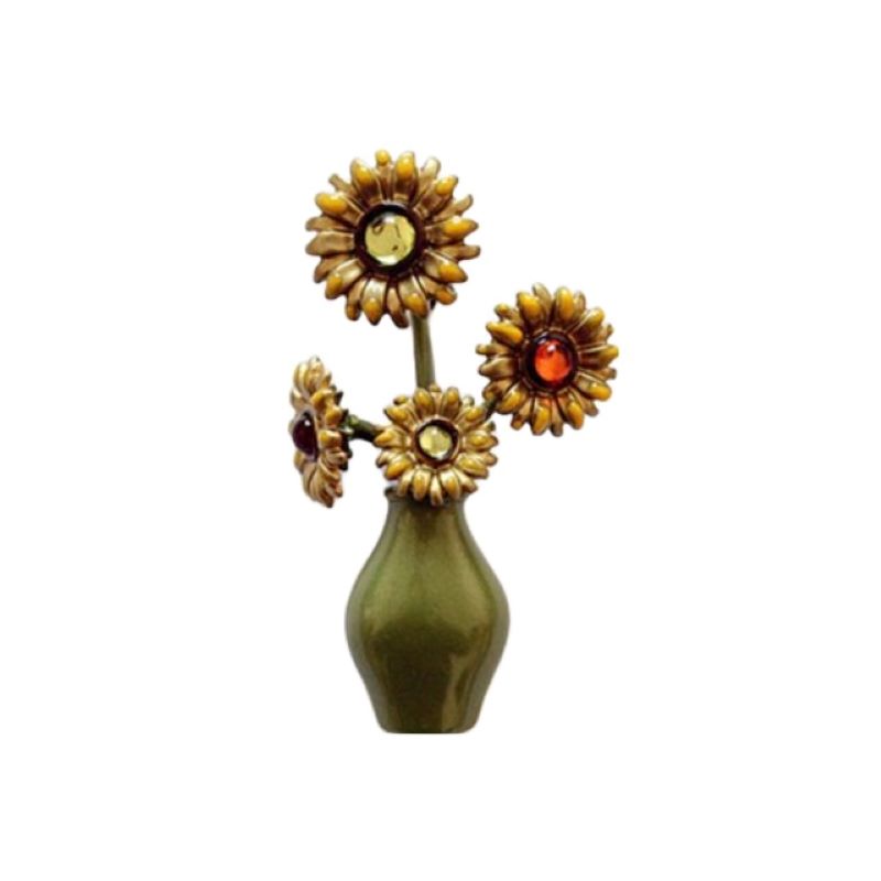 Brooch, Metal with Vase and Sunflowers