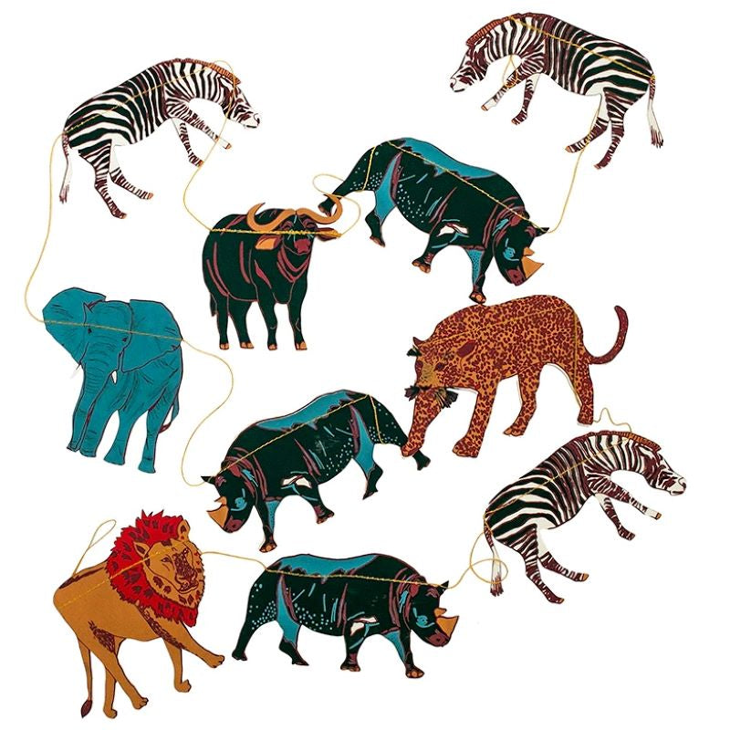 Garland 'Safari', 10m Hand Screen Printed Paper Garland with Ten Safari Animal Images