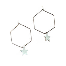 Load image into Gallery viewer, Earrings, Silver Colour Hexagon Wire Fixings with Silver Colour Star
