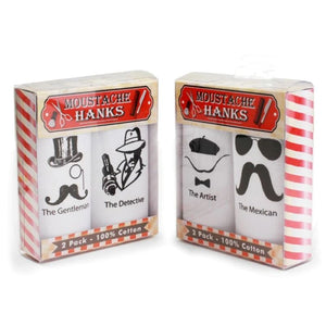 Handkerchief / Hanky 100% Cotton, Pack of 2 Moustache, Gentleman/Detective