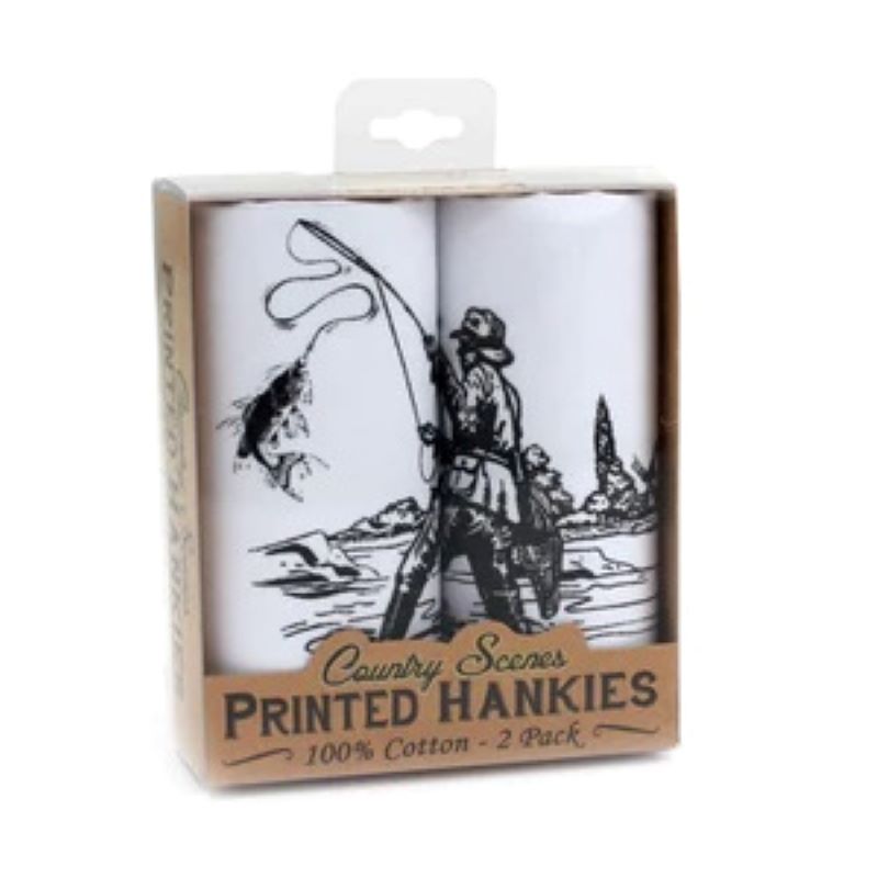 Handkerchief / Hanky 100% Cotton, Pack of 2 Design: Fishing