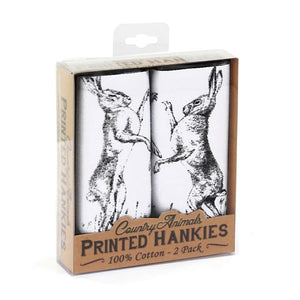 Handkerchief / Hanky 100% Cotton, Pack of 2 Design: Boxing Hares