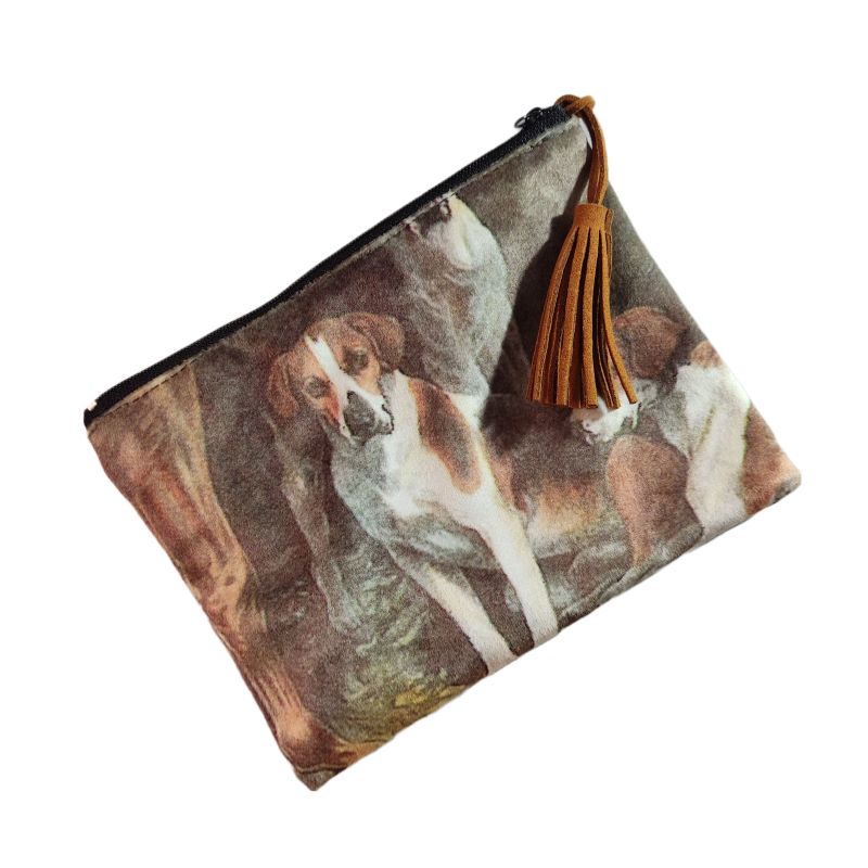 Purse with zip and tassell.  18x13cm. Velour printed fabric, Canine / Dog