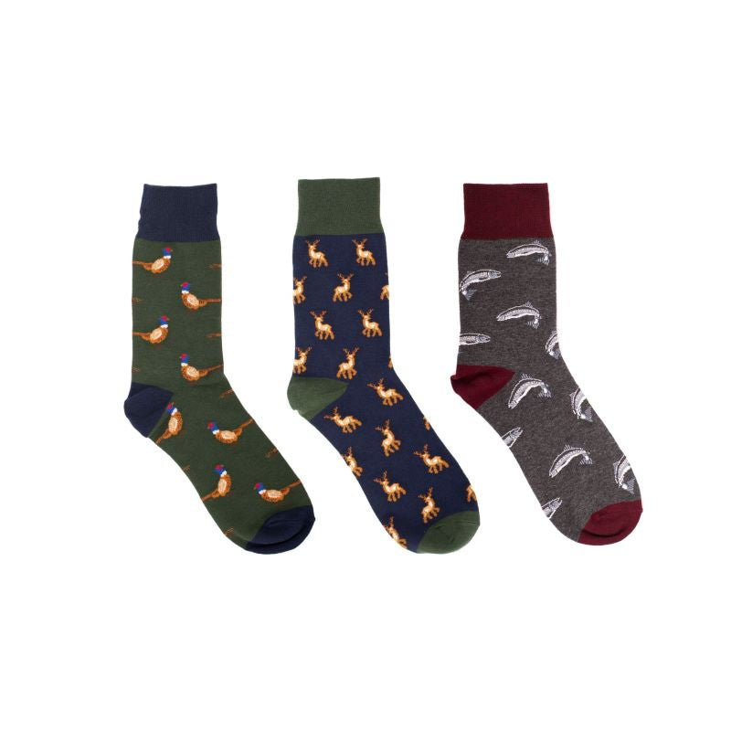 Socks, 3 pack, British Countryside Animals - Pheasant/Salmon/Stag