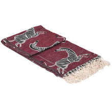 Load image into Gallery viewer, Throw, Zebra Reversible Design with Tassels. Colour, Wine and Grey
