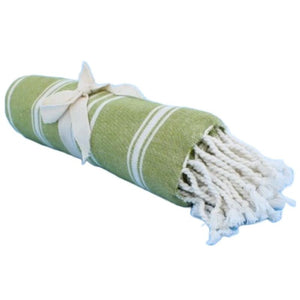 Towel / Throw, Hamman in Green Stripe, 100% Cotton, Machine Washable.