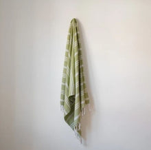 Load image into Gallery viewer, Towel / Throw, Hamman in Green Stripe, 100% Cotton, Machine Washable.
