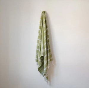 Towel / Throw, Hamman in Green Stripe, 100% Cotton, Machine Washable.