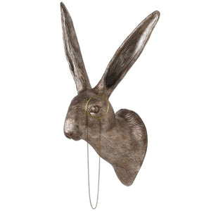 Wall Art, Antique Gold Hare Head with Monocle, Wall Mount