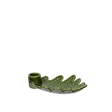 Load image into Gallery viewer, Candleholder , Green Stoneware, Botanical Oak Leaf Candle Holder, for Short Candle
