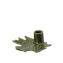 Load image into Gallery viewer, Candleholder , Green Stoneware, Botanical Maple Leaf Candle Holder, for Short Candle
