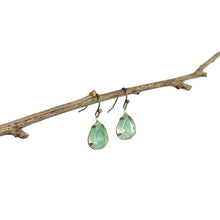 Load image into Gallery viewer, Earrings. Short Drop Ear Hook, Bronze Fixings. Soft Blue/Green Teardrop Style Stone.
