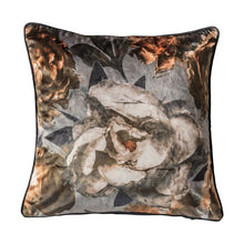 Load image into Gallery viewer, Cushion. Square Velvet, Vintage Style Peony, Mink / Multi. Feather Filled
