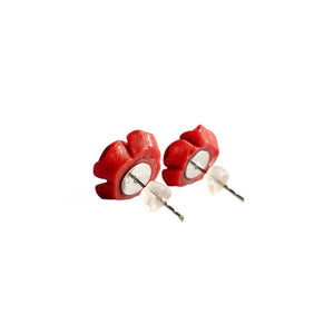 Earrings, Studs, Rose Design with Silver Coloured Ear Post, Red
