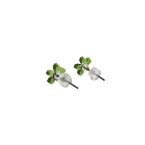Earrings, Studs, Small Flower Design with Silver Coloured Ear Post, Green