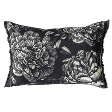 Load image into Gallery viewer, Vintage Floral with Fringe. Rectangle. Cotton Front, Velvet Rear, Black &amp; White. Feather Filled.
