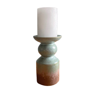 Candle Holder, Reactive Glaze Stoneware, Natural Brown / Green Finish