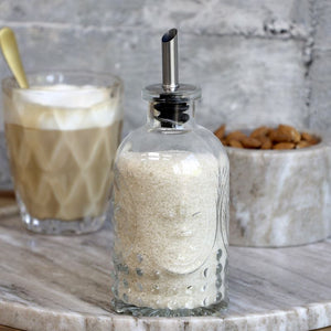 Kitchen Jar, Sugar Dispenser, Embossed Glass Bottle with Pourer Top