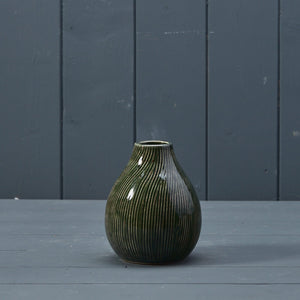 Vase, Small Green Ceramic Vase with Swirl Design. Earthy Green.