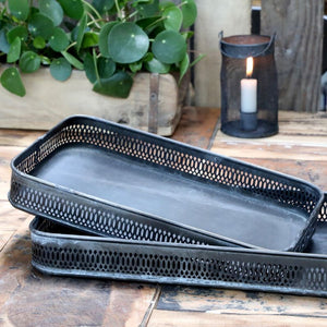 Trays. Set of 2 Rectangular in Antique Coal Colour, 'Lace Edge' Trays