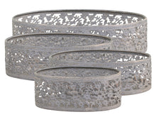 Load image into Gallery viewer, Trays. Set of 4 Oval Antique Zinc, French Style &#39;Lace Edge&#39; Trays With Rustic Finish.
