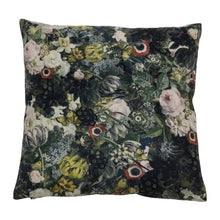 Load image into Gallery viewer, Cushion. Square Velvet, Butterfly / Peony, Anemone, Rose Flowers in Greens and Multi.
