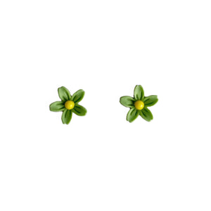 Earrings, Studs, Small Flower Design with Silver Coloured Ear Post, Green