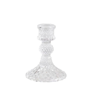 Candleholder, Diamond Cut Glass in Clear, for Dinner Candles